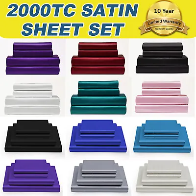$24.22 • Buy 2000TC Silk Satin Sheet Set Pillowcase Flat Fitted Single/Double/Queen/King Bed