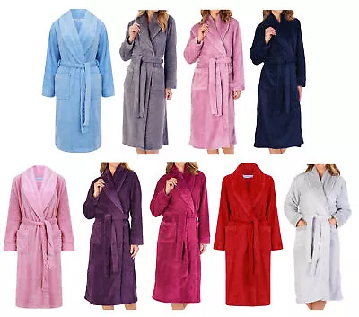 Bathrobe Ladies Fleecy Waffle Detail Housecoat Womens Shawl Collar Dressing Gown • £35.75