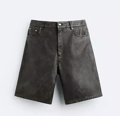 Zara LIMITED EDITION VINTAGE EFFECT LEATHER SHORTS • $180