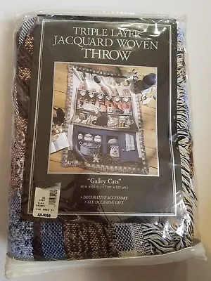 Vintage Montgomery Ward's  Galley Cats  Blanket Throw 46  X 60  New Made In USA  • $39.99