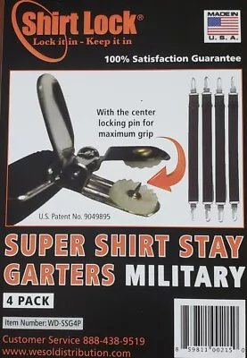 Military Shirt Stays 4pk - Super Stays With The No Slip Clip Black Elastic • $29.95