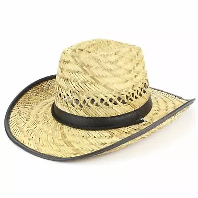 Straw Cowboy Hat Band Black Summer Draw String Neck Cord Festival Holiday • £14.90