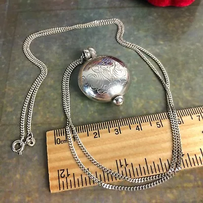 Solid STERLING SILVER 925 Gau Box Locket Keepsake Pendant Long Chain Necklace • £35