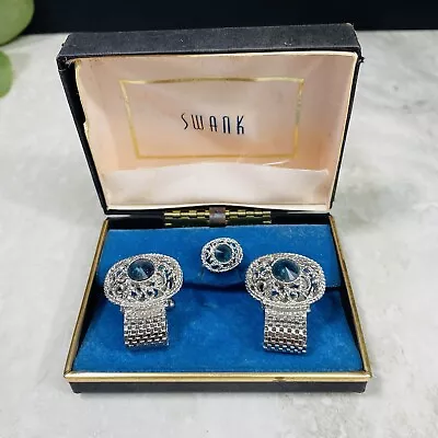 Swank  Cuff Link And Tie Tack Rare Vintage  With Box Beautiful  Blue  Stones • $13.99