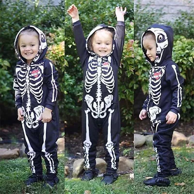 Baby Kids Boy Girl Skull Skeleton Party Costume Romper Bodysuit Cosplay Jumpsuit • £13.32