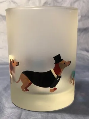 DACHSHUND~Bride & Groom + Puppies~Frosted Glass~TEA LIGHT OR VOTIVE ~HOLDER~NEW • $11.99