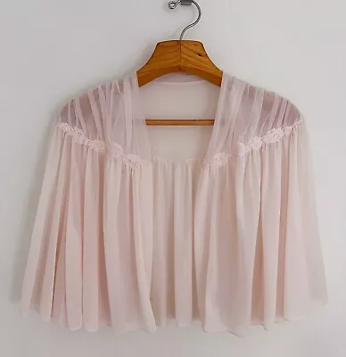 Vintage VANITY FAIR Bed Jacket Sz L Short Sheer Pink Open Front Lingerie • $23.74