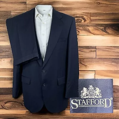 Vintage Stafford 2 Piece Suit Mens 42L 36x31 Navy Stripe Worsted Wool • $89.10