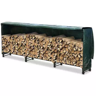 VOUNOT Firewood Log Rack With Cover Metal Log Store Outdoor 300 X 36 X 116 Cm • £54.99