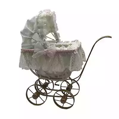 Victorian Vintage Shabby Chic Wicker Wood Doll Stroller Pram Carriage Buggy • $65