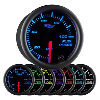 2 1/16  GlowShift Black Face 0 - 100 PSI Fuel Pressure Gauge W. 7 LED Colors • $92.99