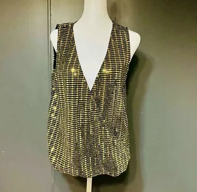 New With Tag Michael Kors Gold Faux Wrap Sequin V Neck Blouse Size S • $19