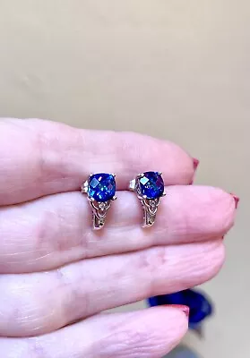 Gorgeous Sterling Silver Blue Purple Green Mystic Topaz Ornate Stud Earrings • $55