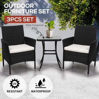 $219.99 • Buy Levede 3 Pcs Outdoor Furniture Setting Chair Table Set Patio Garden Rattan Seat