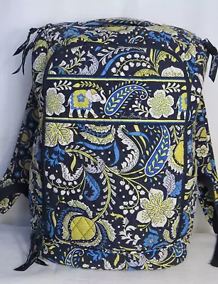 VERA BRADLEY Large Laptop Backpack Ellie Blue Elephant Quilted Fabric Yellow • $39.99