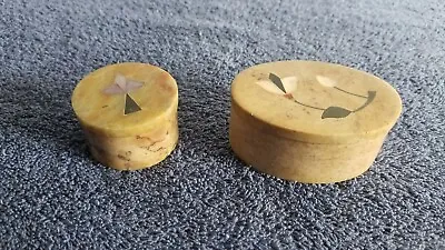 Pill Trinket Jewelry Box W/Lid Pair Vintage Small Stone Or Marble W/Inlay Vtg • $16.94