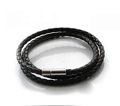 High Quality Mens Womens PU Leather Cord Necklace Twist Chain Stainless Ot-PN • £4.32