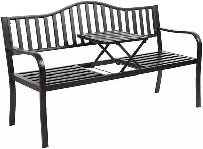 59' Outdoor Metal Bench Patio Bench With Built In Table Park Bench Garden Bench • $129.93