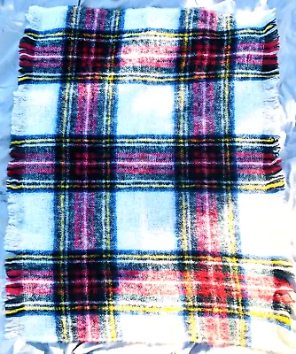 EDINBURGH Woolen Mill Scotland Plaid Mohair Wool Blanket Shawl Scarf Fringe • $22