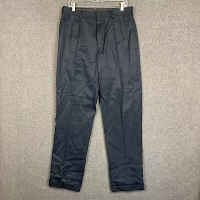 Lands End Pants 33 NWT Mens Pleated Trouser Straight Cuffed Blue 33x35 Blue  • $13.60