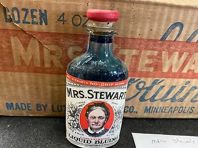 Mrs. Stewart's Liquid Bluing Vtg Bottle Factory Sealed Cleaning Antique 1920's • $28.95