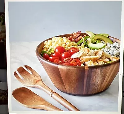 Pampered Chef WOOD SALAD BOWL & SERVERS Set 100186 New In Box • £42.75