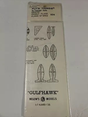 SEALED Vintage Aero 1970’s AL WILLIAMS GULFHAWK Span 12  Peanut Model PLANS • $12.99