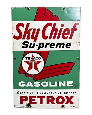 1959 Vintage TEXACO SKY-CHIEF Old PORCELAIN ENAMEL GAS STATION Pump SIGN • $22.72