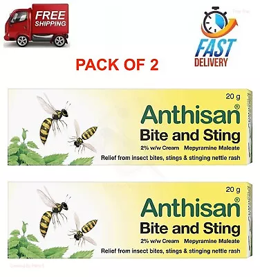 2 Pack Anthisan Bite & Sting Cream Triple Action Against Pain And Itching 20g • £9.59