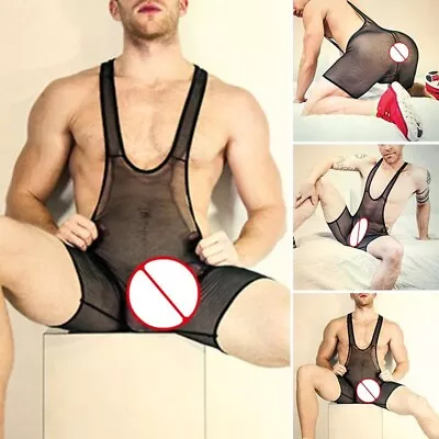 Men's Breathable Mesh Seethrough Jumpsuit Nightclub Stage Costumes Underwear • £13.43