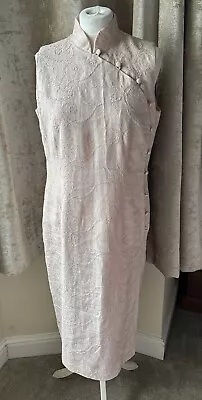 KALIKO Pale Pink  Mandarin Style Occasion Dress - Size UK 14 - Wedding/Cruise • £19.50