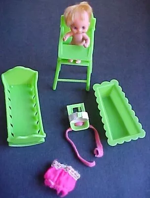 Vintage Sunshine Family Dolls Baby Sweets High Chair Cradle Bathtub 1974 Mattel • $26