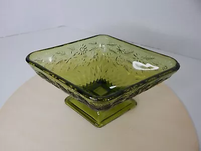 Vintage Indiana Glass Daisey/Diamond Shaped Floral Design Green Candy Dish • $12