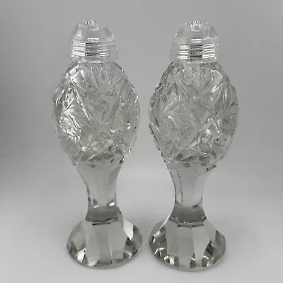 VINTAGE Crystal Salt Pepper Shakers Pinwheel Stars Glass Lids 6.5” • $22