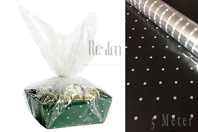 5 Meter White Dots See Through Cellophane Wrapping Gift Paper | Hampers Wrap • £4.10