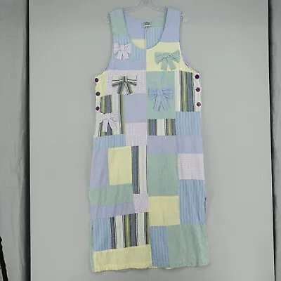 Parsley & Sage Patchwork Madras Dress XL Multi Plaid Pockets Bows Cottage Granny • $39.99