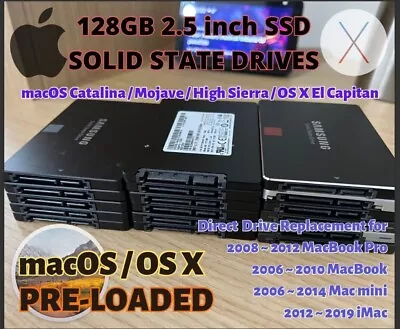 128GB SSD MacOS CATALINA / MOJAVE / HIGH SIERRA / OS X EL CAPITAN PRELOADED SSD • £12.95