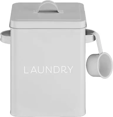 Laundry Powder Tin - Metal With Scoop Grey For Storage • £40.95