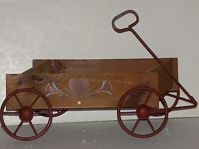 HOMCO Wood Wagon Metal Folk Art Country Decor Painted Heart Wall Pocket  • $12