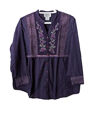 MAINSTREET BLUES Womans Plus Size 1X Long Sleeve Button Down Blouse Purple • $17.99