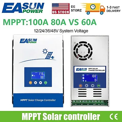 MPPT 60A 80A 100A Solar Charge Controller 12V 24V 36V 48V DC Battery Regulator • $139.99