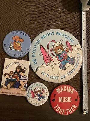 Vintage Pin Button Lot Be Excited About Reading Limit Tv Making Music Together • $9.99