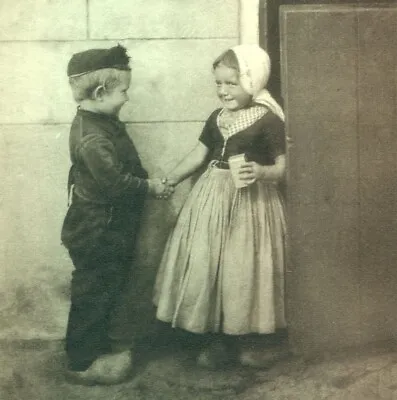 £6.99 • Buy Young Dutch Boy & Girl Shaking Hands Postcard Antique Cute Adorable #12