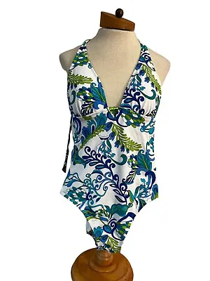 Allen B. By Allen Schwartz One Piece Swimsuit Size 8 Blue Green Floral NWT $69 • $34.99