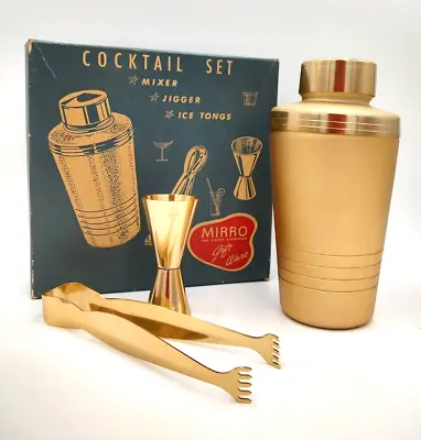 Mirro Cocktail Set Mixer Jigger Ice Tongs Alcohol Shaker 60s Mirro Gift Ware VTG • $55.90