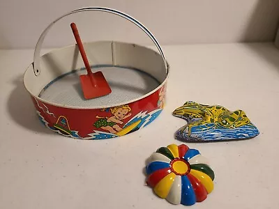 Rare* Vintage Ohio Art Company Sand Sifter Shovel Frog & Beach Ball Tin Toys • $69.99