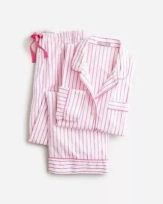 J. Crew 100% Cotton Long Sleeve Poplin Pajama Set In Regal Rose Pink Stripe XXL • $37