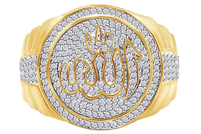 Men's 10K Yellow Gold Islamic Allah Natural Diamond Pinky Presidential Ring 1 Ct • $1336.55