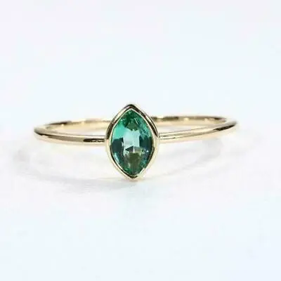 Marquise Lab-Created Emerald Women Wedding Solitaire Ring 14k Yellow Gold Plated • $34.99