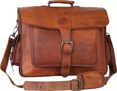 Vintage Brown Handmade Goat Leather Men's Office Messeger Satchel Briefcase Bag • $55.39